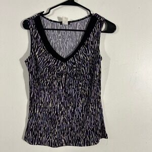 Cocomo Tank Top Womens Small Purple Black  Abstract V-Neck Sleeveless
